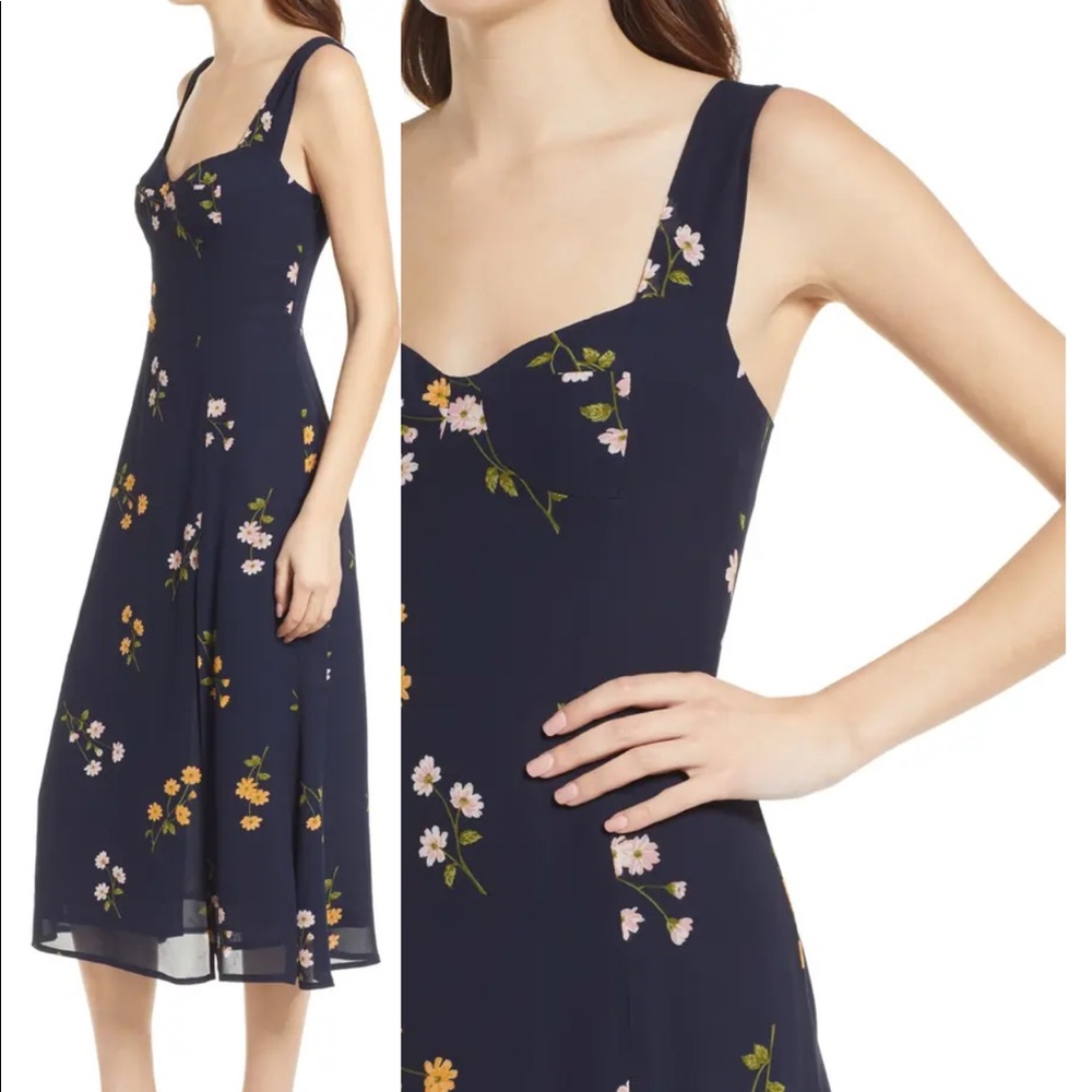 Reformation navy floral midi dress: size 10